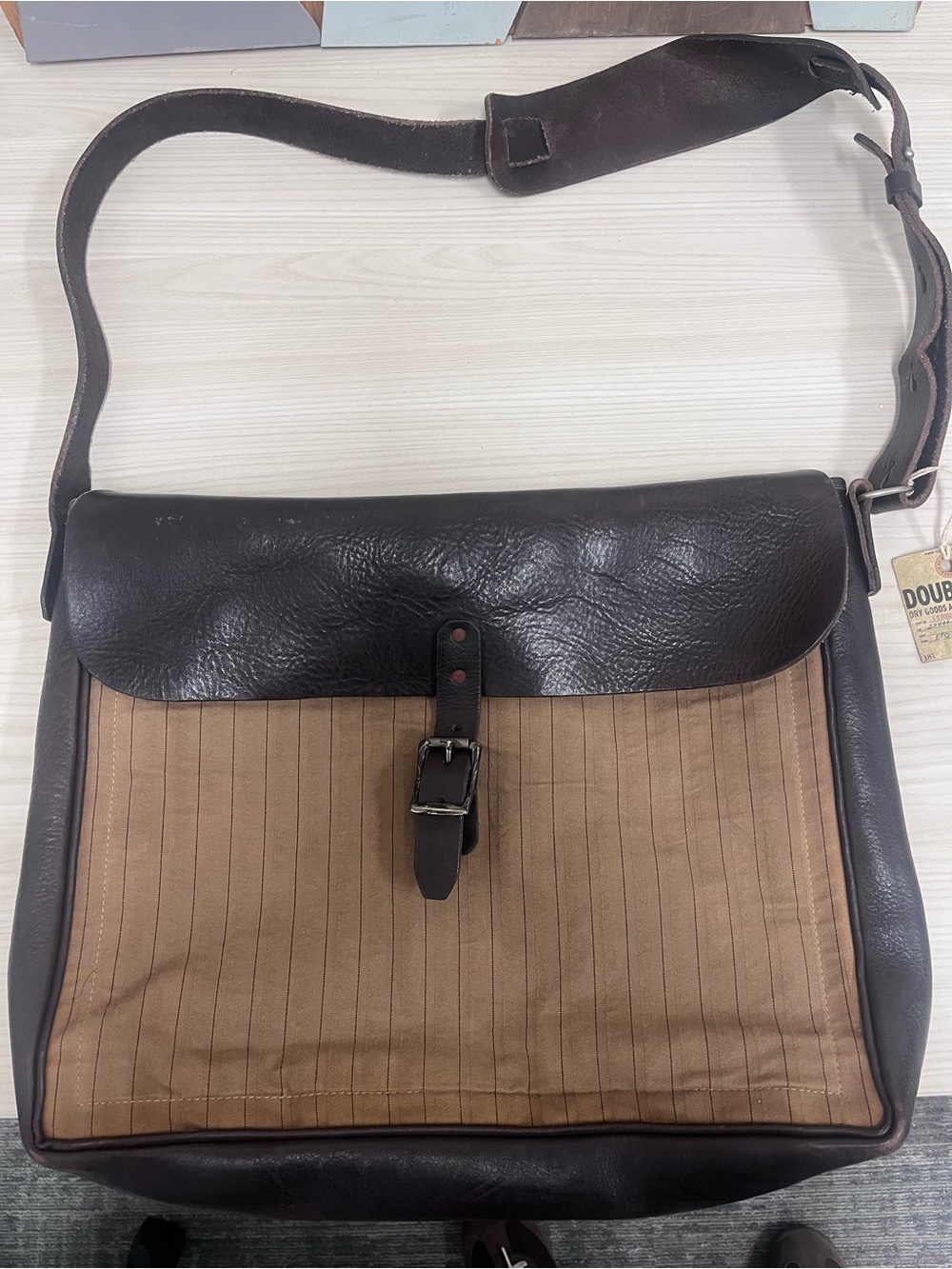 Ralph Lauren Brown Canvas with Dark Brown Leather Messenger Bag
